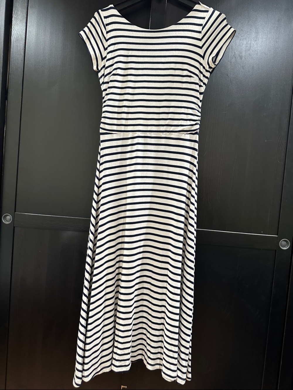 Boden Black and White Striped Scoop-Neck Maxi Dress